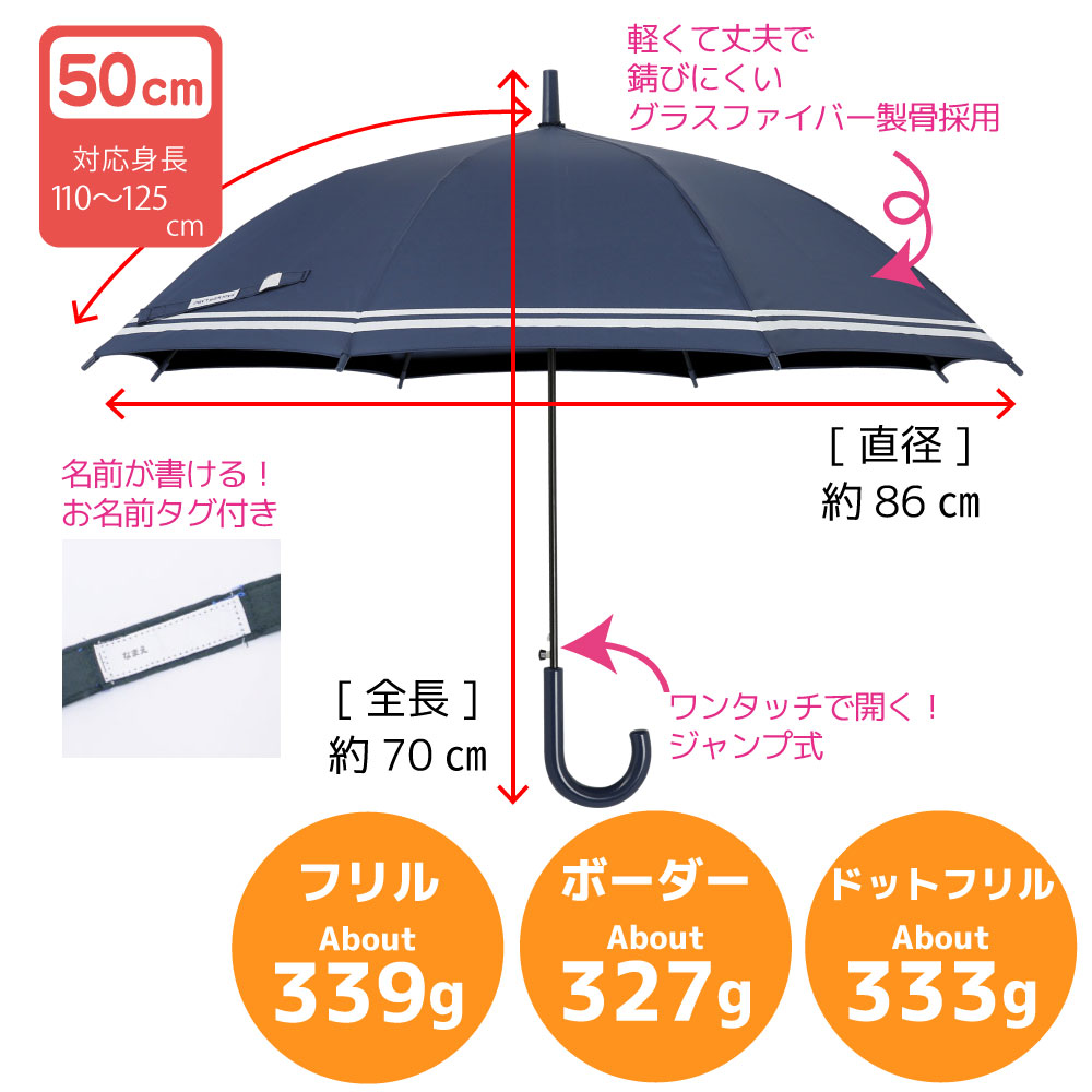 日傘 長傘 晴雨兼用 LINEDROPS 50cm ジャンプ ワンタッチ キッズ