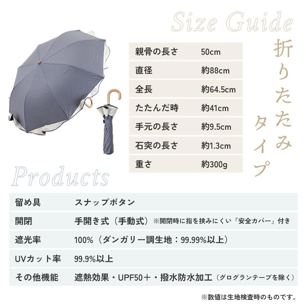 完全遮光 折りたたみ 日傘 ペプラムフリル 折りたたみ傘