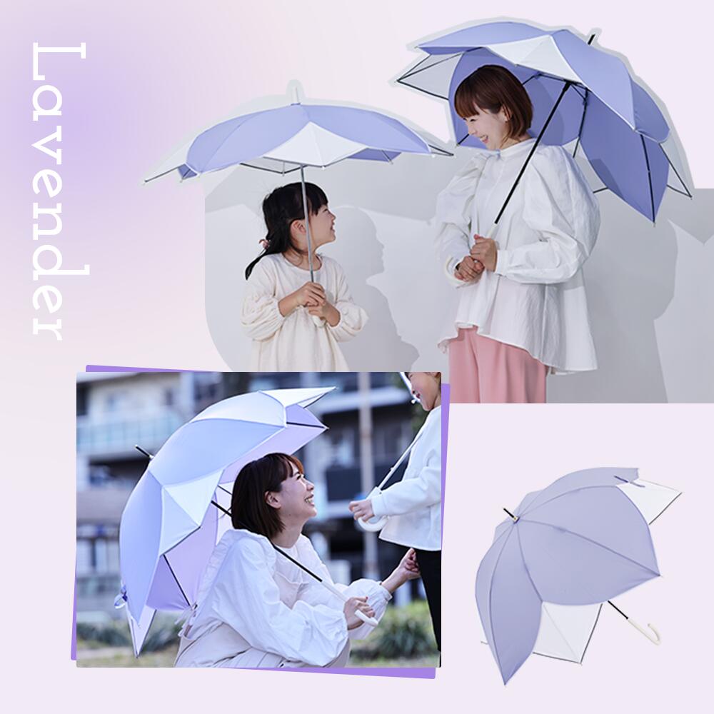 60cm 雨傘 フラワーシェイプ パイピング ベーシック アンブレラ 手開き式  傘 無地 花 撥水 防水 長雨傘 長傘 | ブランド登録なし | 02