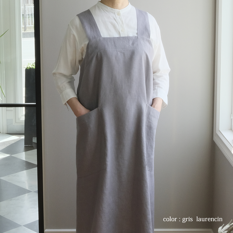 ソフトカラー 軽い リネン バッククロス エプロン / 日本製 麻100