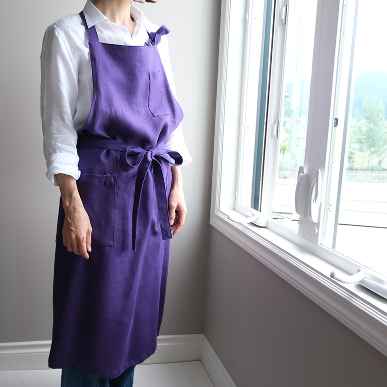 y'sリビング　麻　エプロンドレス　ドット　おもてなし　美品 y'sリビング麻エプロンドレスドットおもてなし美品
