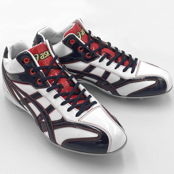 ASICS ホワイト×ネイビー アシックス 野球 クォーターカット
