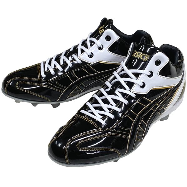 品良く着こなすため ASICS ブラック×ゴールド アシックス 野球 クォーターカット シューズ