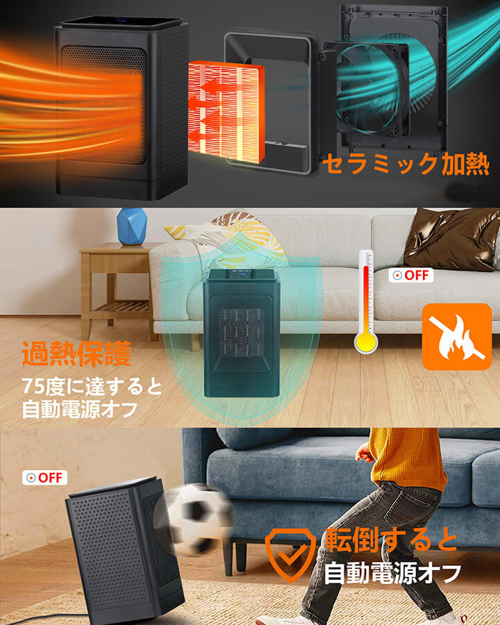 You Color セラミックヒーター 電気 電気ヒーター 小型 ファンヒーター