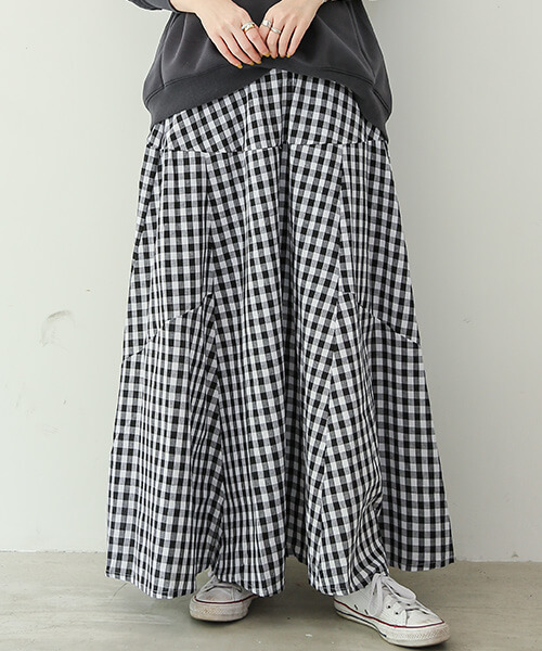 You Color スカート ギンガムチェック 赤 マキシ丈 レディース