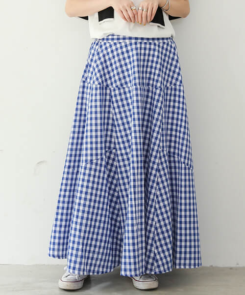 You Color スカート ギンガムチェック 赤 マキシ丈 レディース