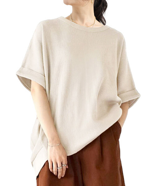 You Color ロングTシャツ レディース 長袖 ワッフル カットソー