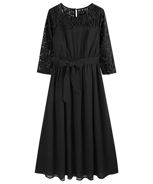レースドレス カシュクール風 ウエストリボン ブラック B930 GIRL DRESS FOR NOW ドレス パールベルト付きカシュクール風