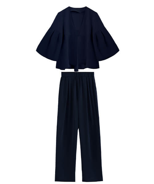 新品 結婚式 ドレス パンツ セットアップ 二次会 謝恩会 XL ネイビー You Color パンツドレス レディース セットアップ パーティー