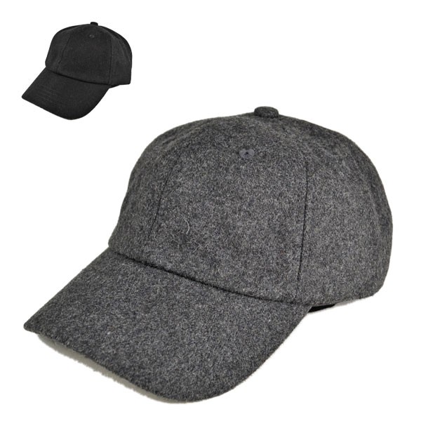 メルトン ベースボールキャップ ウール ブラック 黒 帽子 : 帽子