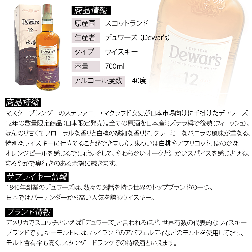 ミズナラ樽 ウイスキー 飲み比べ セット デュワーズ 12年ミズナラ +