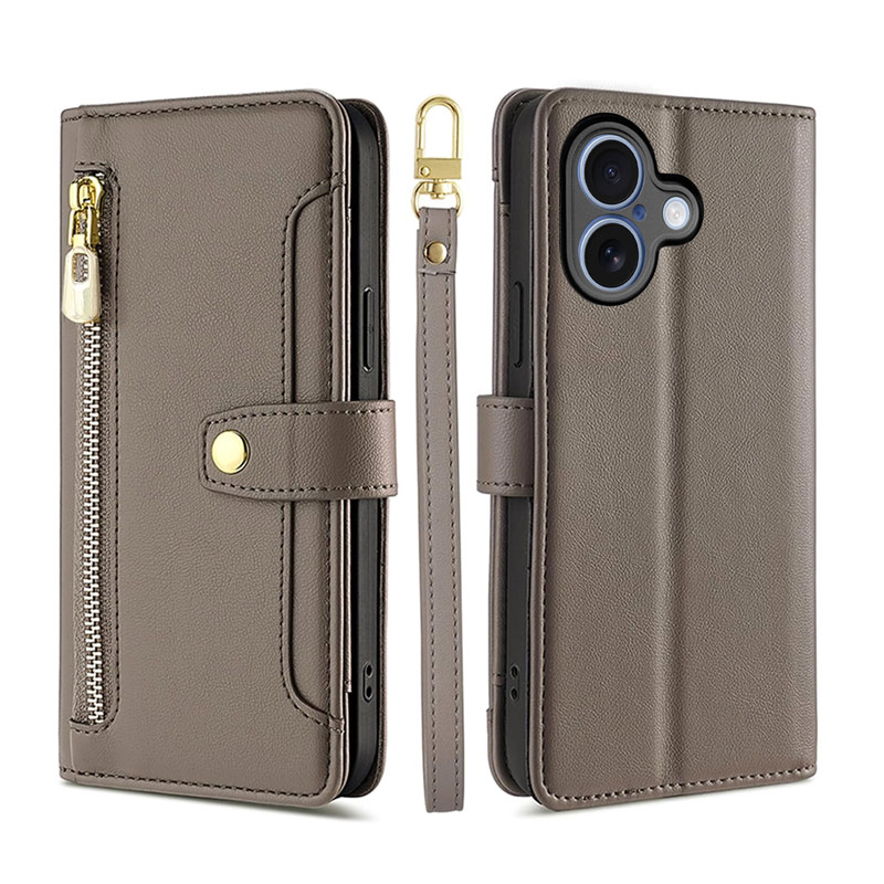 iPhone 17 ケース 手帳型 【 ストラップ 長+短 2本】肩掛け 財布一体 ファスナー式小銭入れ カード収納6ヶ所 爆買 | iPhone | 01