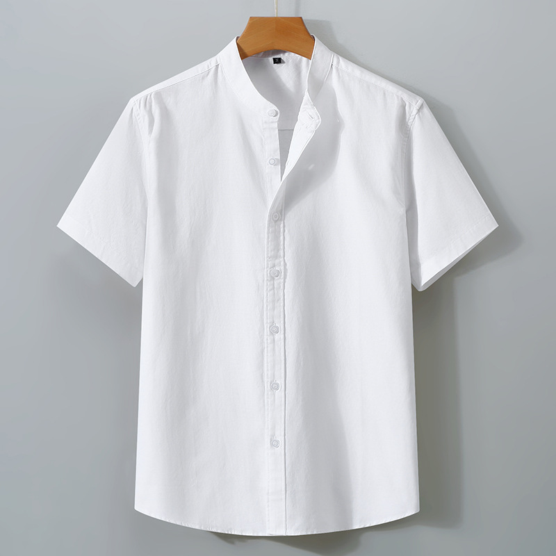 メンズ 半袖 シャツ スタンドカラー カジュアルシャツ バンドカラーシャツ 白シャツ 涼しい 冷感 ...
