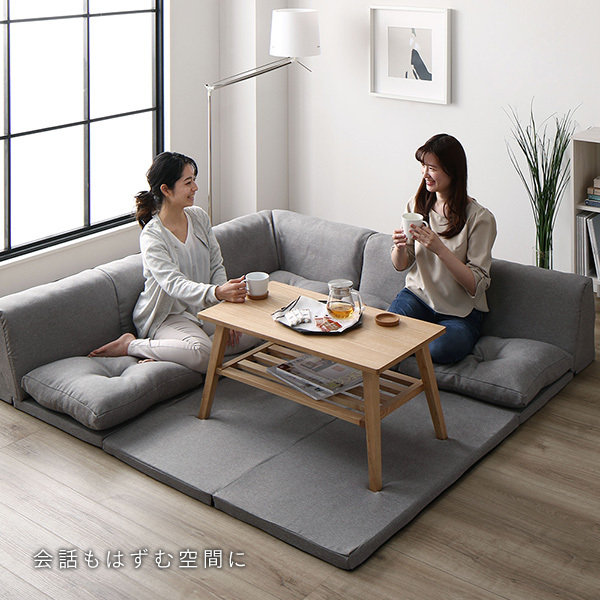 日本製 フロアマット付き ソファセット 〔グレー 〕麻風織り生地