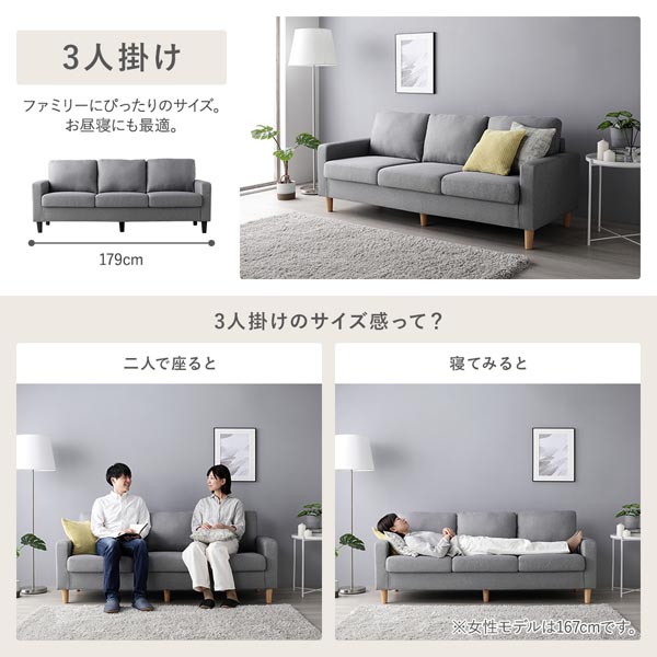 2.5人掛けソファ 単品 〔 カバー：ネイビー 脚：ブラック 〕 肘付き
