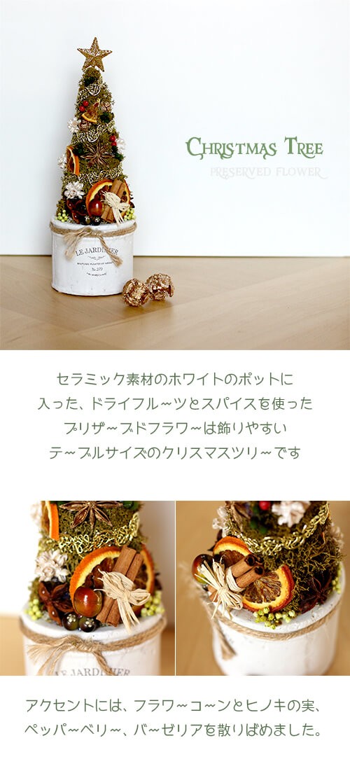 プリザーブドフラワー ホワイトポットのクリスマスツリー　lpm0104 商品イメージ0