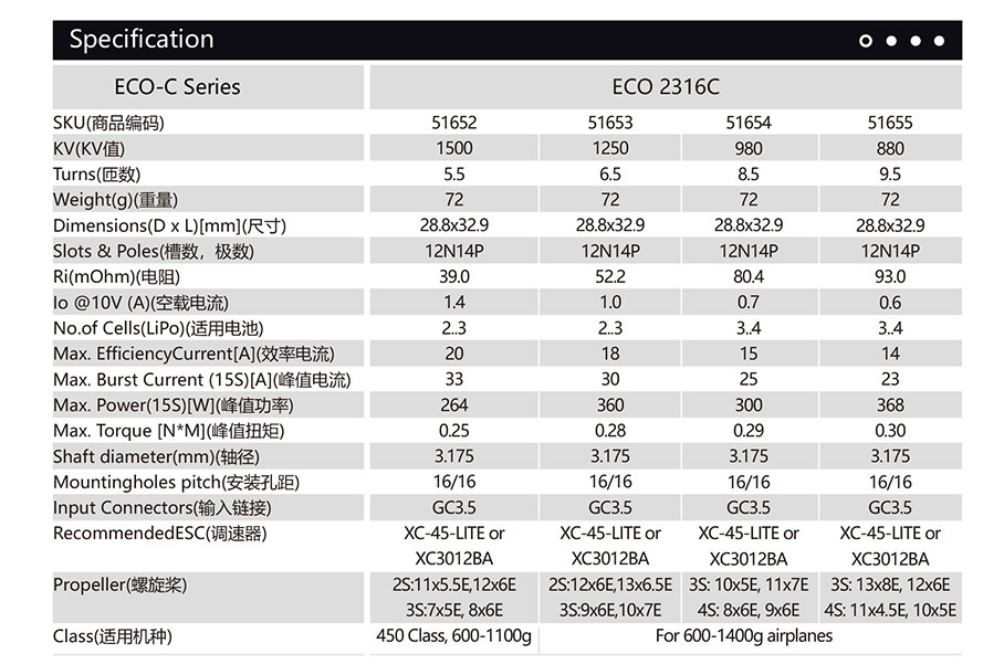 デュアルスカイ ECO 2316C-V2 アウトランナーブラシレスモーター2216