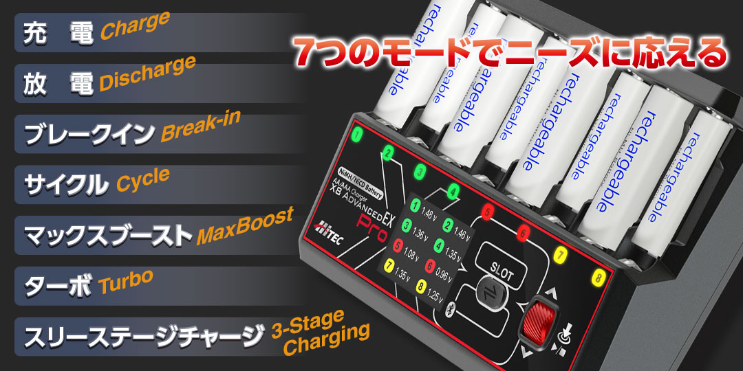 ハイテック 単3/ 単4充電器 AA/AAA チャージャー X8 アドバンス EX プロ (AA/AAA Charger X8 Advanced EX Pro) 44368