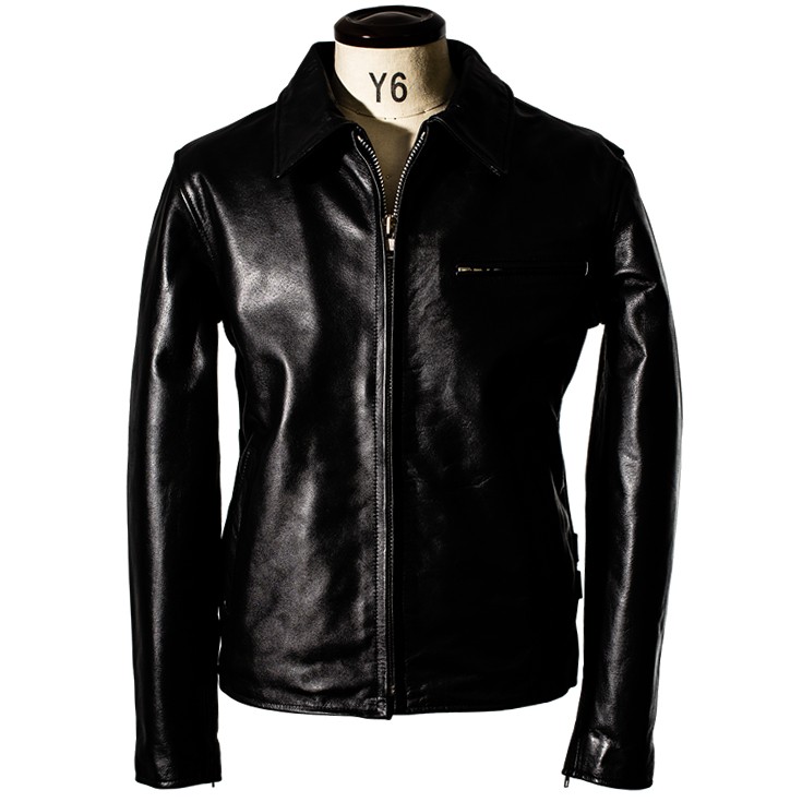 Horn Works 本革 襟付きシングルライダースジャケット メンズ ホーン