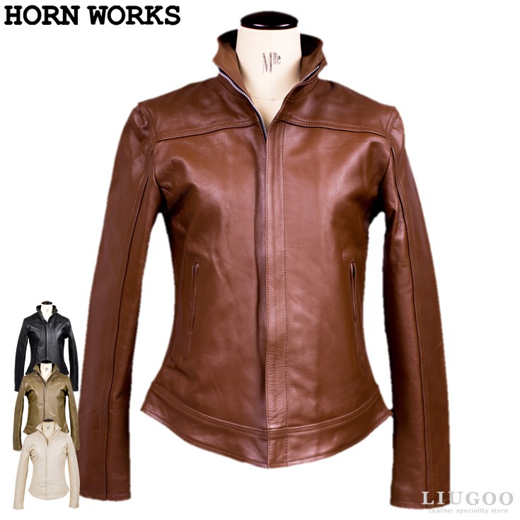 割引クーポン配布中】Horn Works 本革 ハイネックシングルライダース