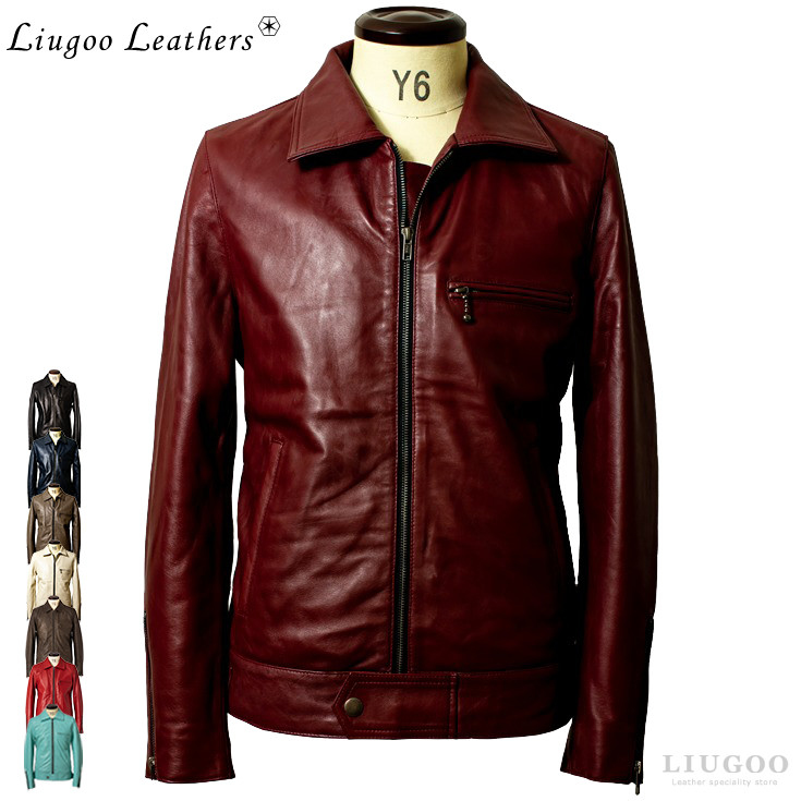 Liugoo Leathers 本革 UK襟付きシングルライダースジャケット