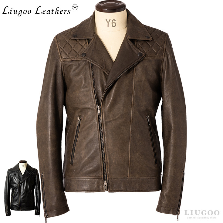 Liugoo Leathers 本革 パッドダブルライダースジャケット メンズ