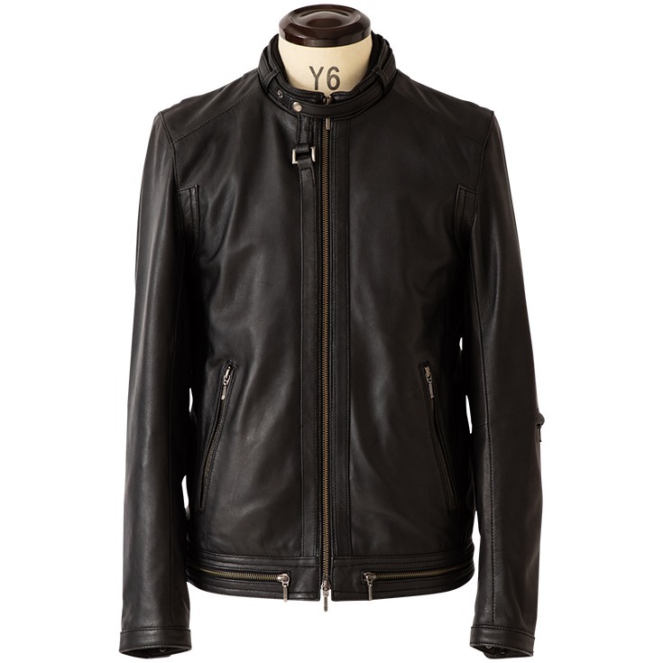 ブラックレザーシングルライダースジャケット L　（リューグーレザーズ） Liugoo Leathers 【30%OFFクーポン】LIUGOO 本革 シングルライダース
