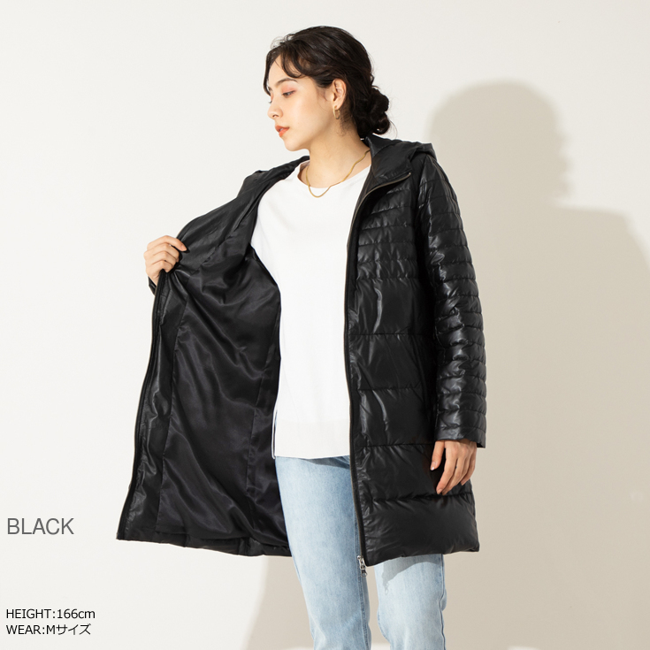 Liugoo Leathers LIUGOO 本革 フード付きロングダウンジャケット
