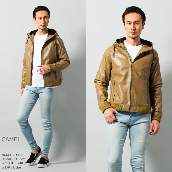 LIUGOO 本革 レザーハイネックパーカー メンズ リューグー PRK01Z