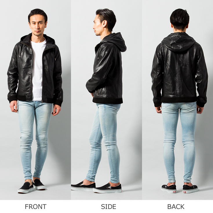 LIUGOO 本革 レザーハイネックパーカー メンズ リューグー PRK01Z