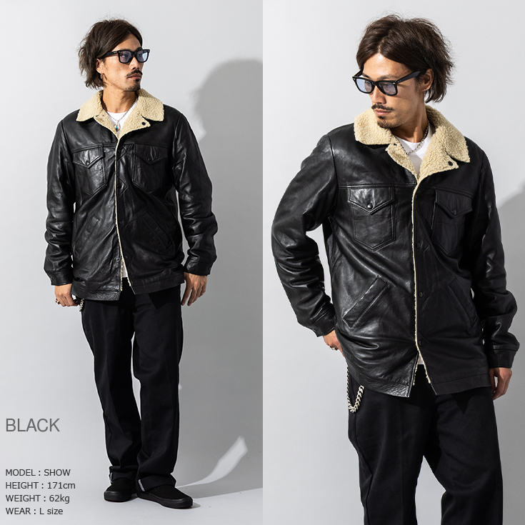 Liugoo Leathers 本革 総ボア レザーランチコート メンズ リューグー