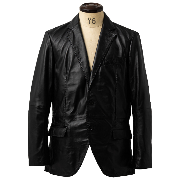 美品　Liugoo Leathers テーラードジャケット L ブラック 羊革 Liugoo Leathers 【30%OFFクーポン】LIUGOO 本革 2ボタン テーラード