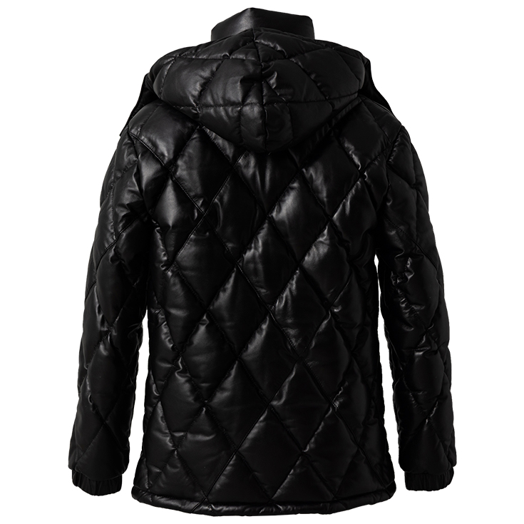 LIUGOO ブラック ラムレザーダウンジャケット Liugoo Leathers 本革 ダイヤモンドキルト レザーダウンジャケット