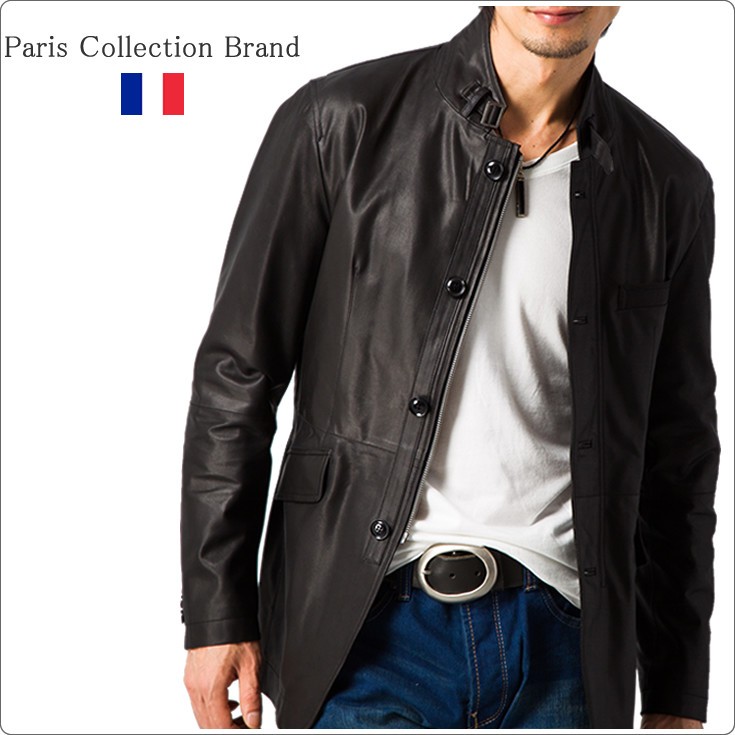Paris Collection Brand 本革 4つボタンテーラードライクジャケット