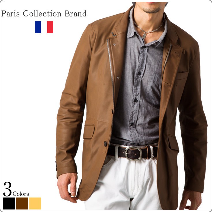 Paris Collection Brand 本革 4つボタンテーラードライクジャケット