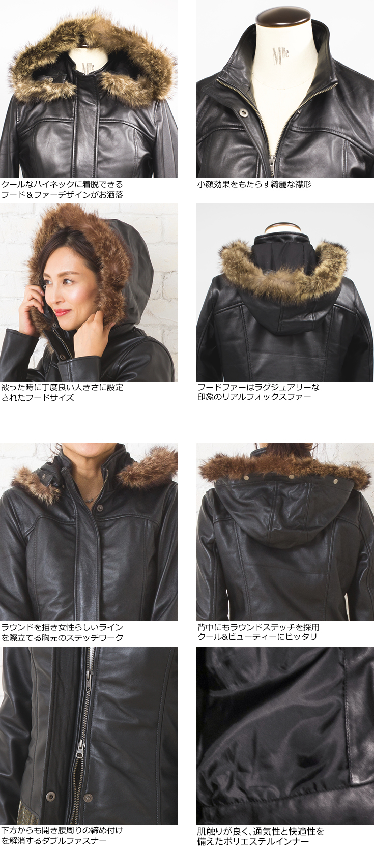 Liugoo Leathers LIUGOO 本革 フード付ハイネックシングルジャケット