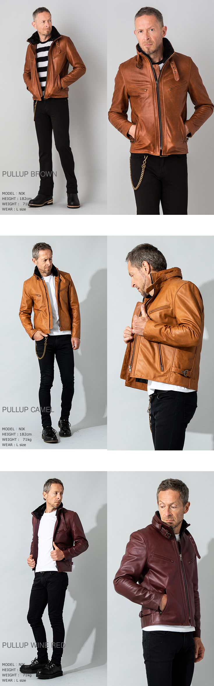Liugoo Leathers 本革 襟ボアハイネックシングルライダースジャケット