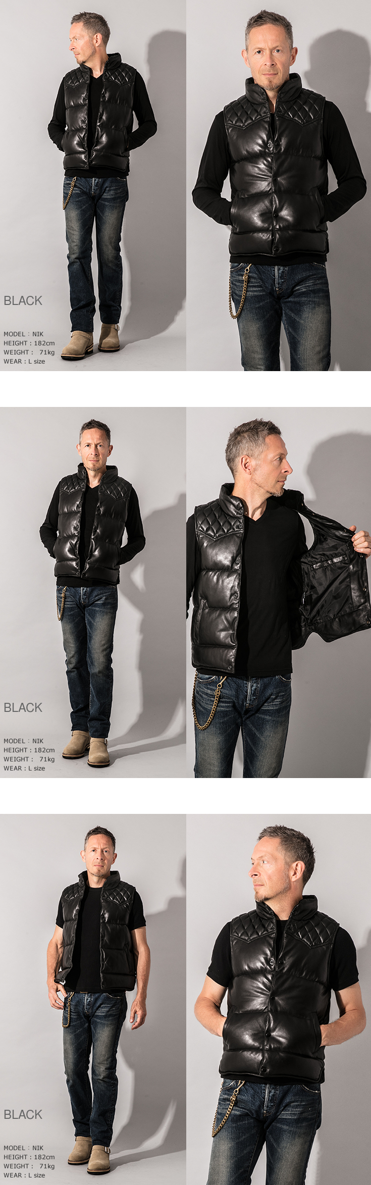 Liugoo Leathers 本革 レザーダウンベスト ダイヤキルト メンズ