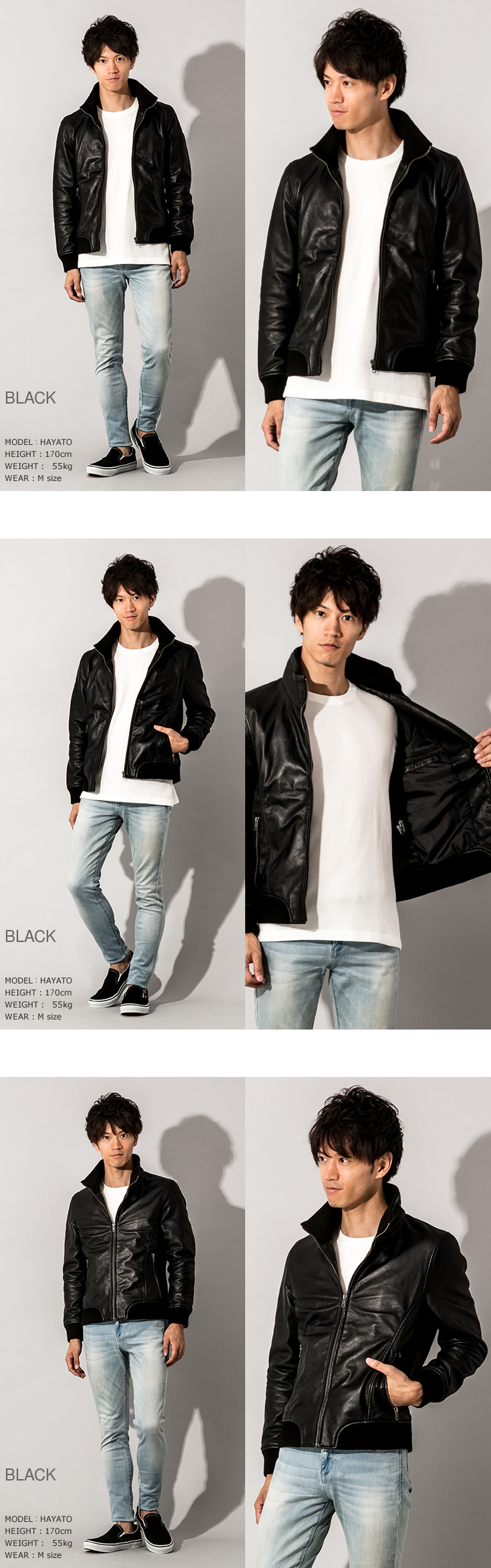 LIUGOO ZERO WASTE 本革 リブ付 レザーブルゾン メンズ リューグーゼロ