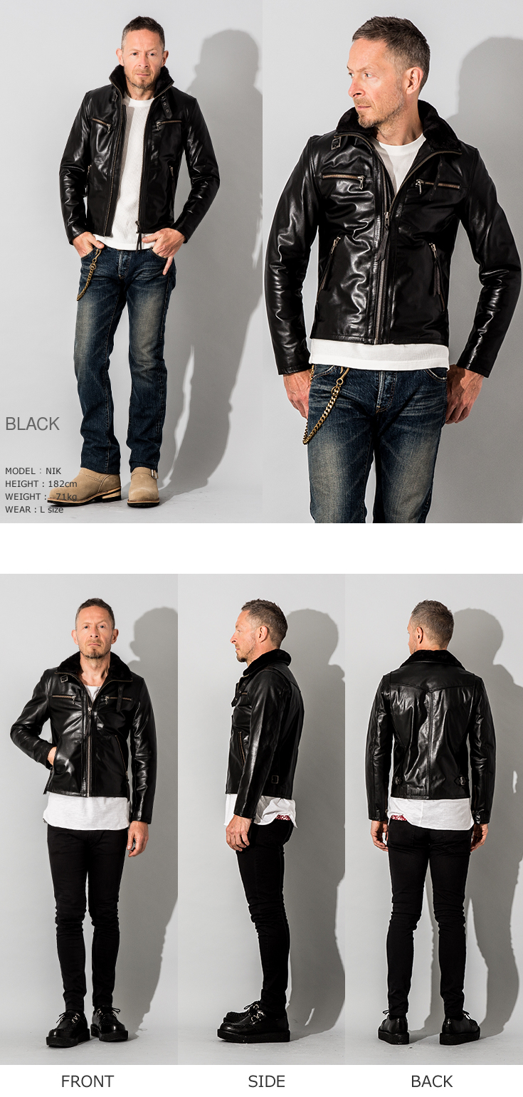 Liugoo Leathers 本革 ウィングネックシングルライダースジャケット