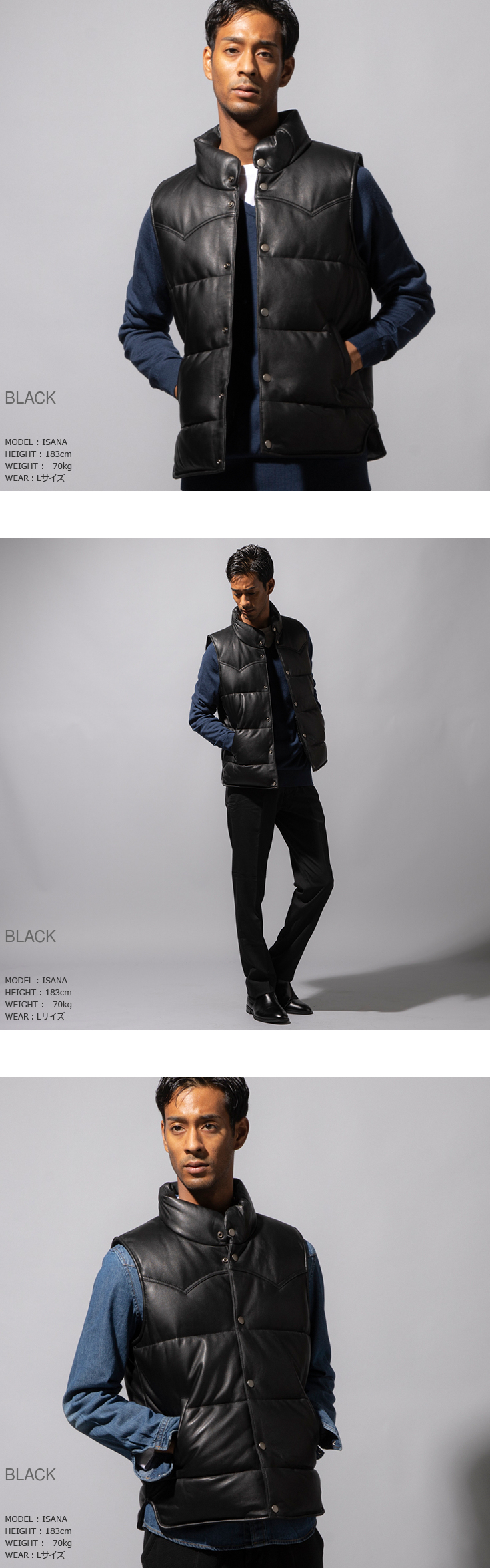 Liugoo Leathers LIUGOO 本革 中綿ダウンベスト メンズ リューグー