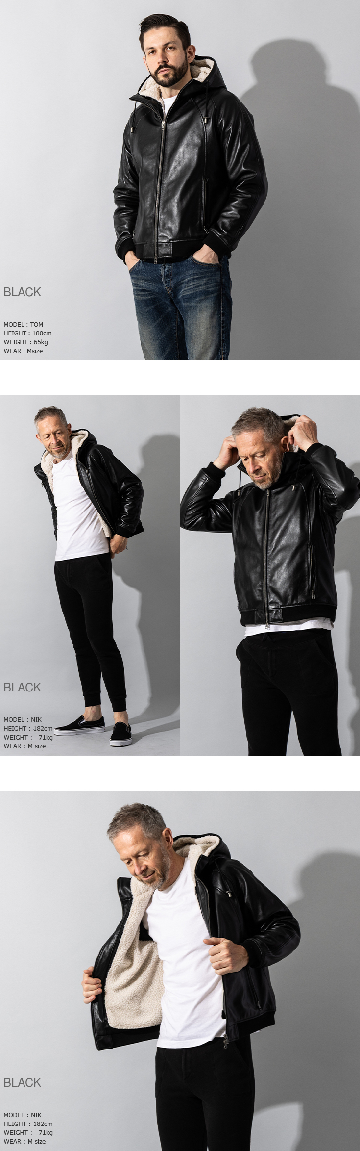 Liugoo Leathers 本革 着脱ボアライナー付防寒レザーパーカー メンズ