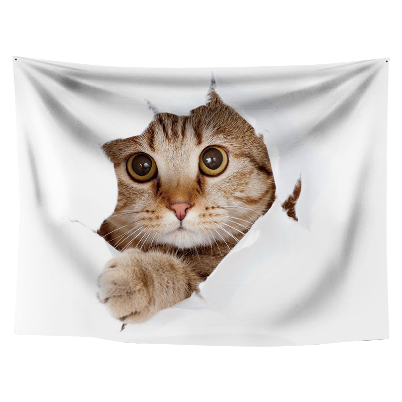 タペストリー 猫  動物 子猫 カフェ 大判 大きい 茶 肉球 インテリア  ポスター おしゃれ かわいい 目隠し 布 部屋 飾り 飾り付け 景色 テレワーク ペット｜live-on｜02
