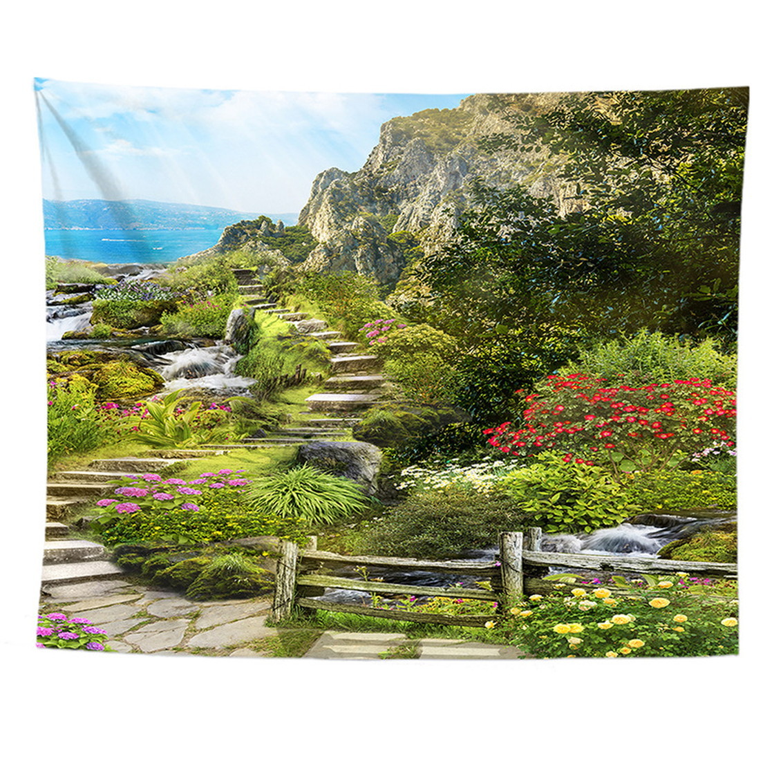 タペストリーインテリア 北欧 宮殿 庭園 テラス 花 おしゃれ 風景 湖