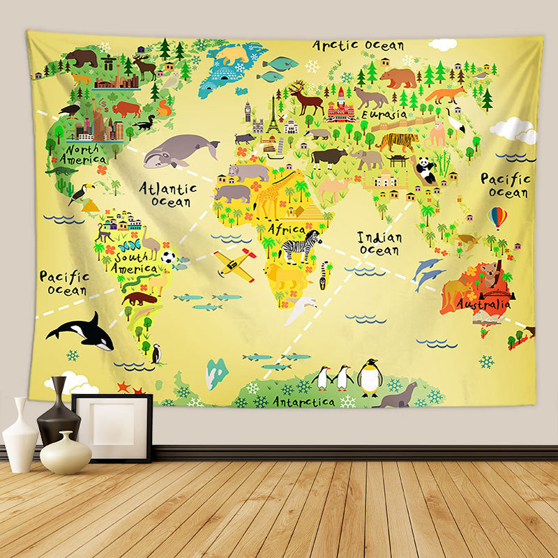 タペストリー 世界地図 動物 アニマル 地図 ワールド キッズ