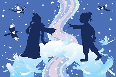 タペストリー 七夕 天の川 短冊 笹 流れ星 織姫 彦星 星空 願い事