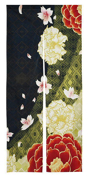 黒のれん 花柄 和風模様 黒のれん 花柄 和風模様