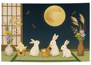 背景布　【　ハロウィン I　】　サンプル　お月見さん、十五夜、9月 タペストリー 十五夜 中秋 月見 お月見 月 満月 秋 うさぎ 団子 飾り