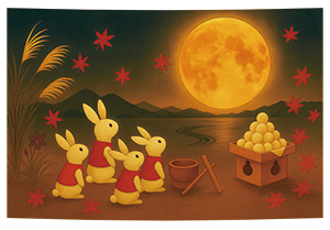 タペストリー 十五夜 中秋 月見 お月見 月 満月 秋 うさぎ 団子 飾り