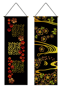 2枚セット】タペストリー 掛け軸 和柄 桜 夜桜 花 春 和風 日本 癒し